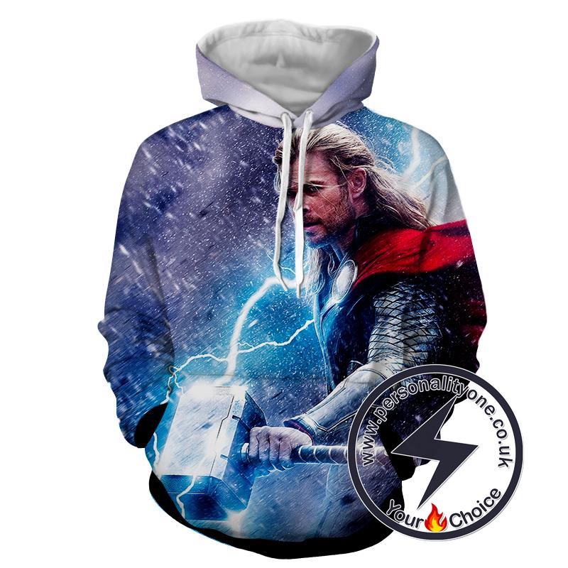 Angry Thor With Mjonir - Thor 3D - Hoodies